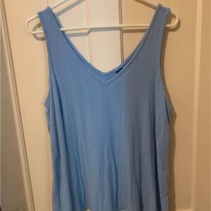 Light Blue Ribbed V-Neck Women's Tank Top
